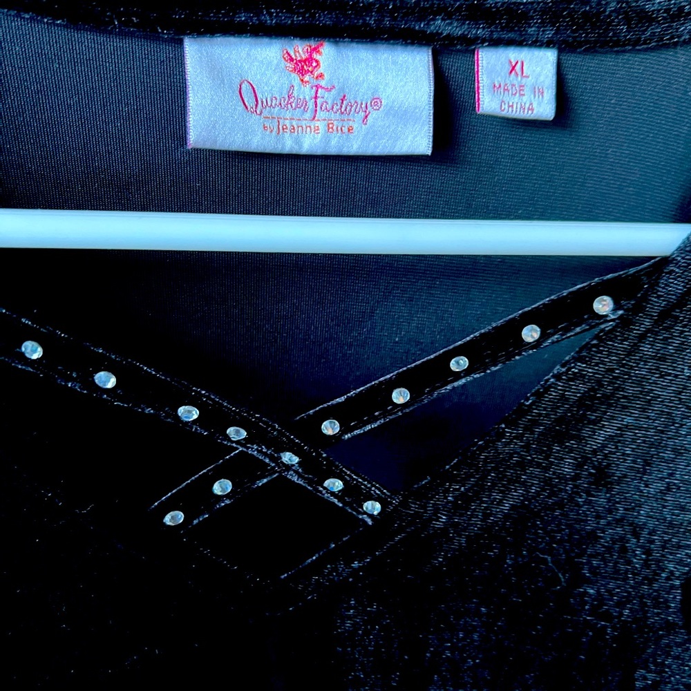 Long sleeved black velour blouse with rhinestones